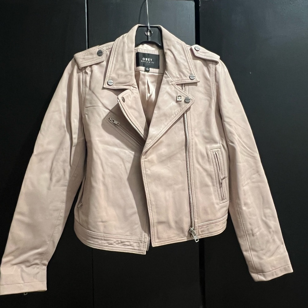 Obey Diablo Blush Pink Leather Moro Jacket